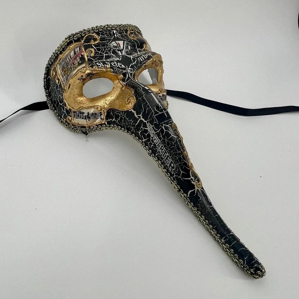 Plague Doctor Long Beak Masquerage Mask New Orleans French Quarter Gold - NEW